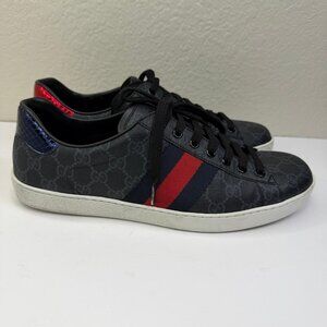 Mens Gucci Ace GG Supreme Sneakers Black/Grey U.S. Size 10
